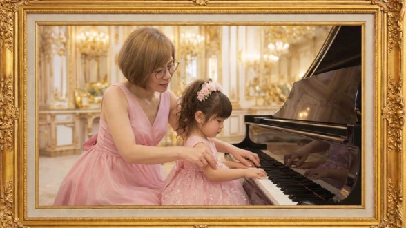 小さい子がピアノを弾いている様子